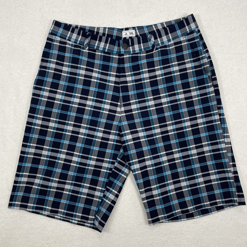 Adidas Golf Shorts ClimaLite Performance Mens Plaid Gray Blue Size 32